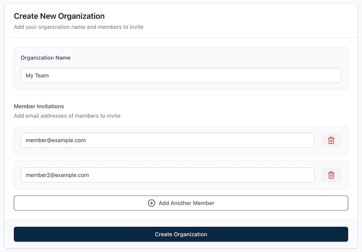 Organization creation form