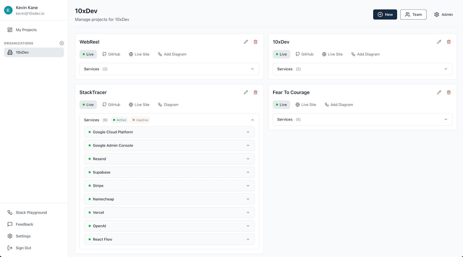 StackTracer dashboard